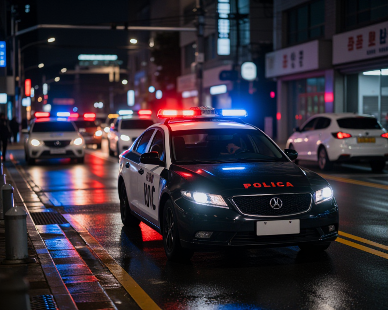 Police lights in Incheon urban street