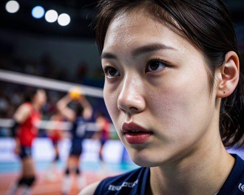 Determined Korean Volleyball Player