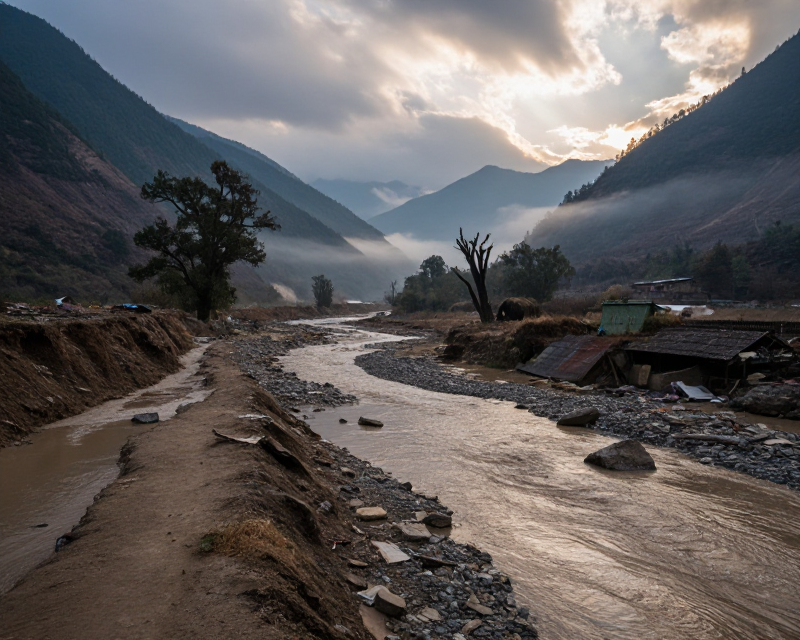 Nepal Flood Aftermath Landscape