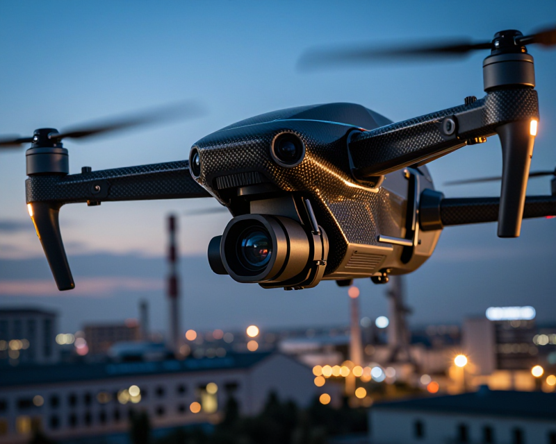 High-tech surveillance drone in twilight